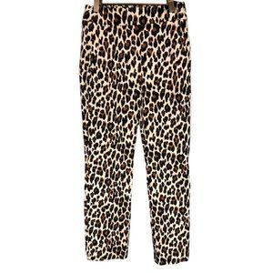 J Crew Remi Pants Size 2 leopard Print Cotton Stretch Re Imagined Flat Front